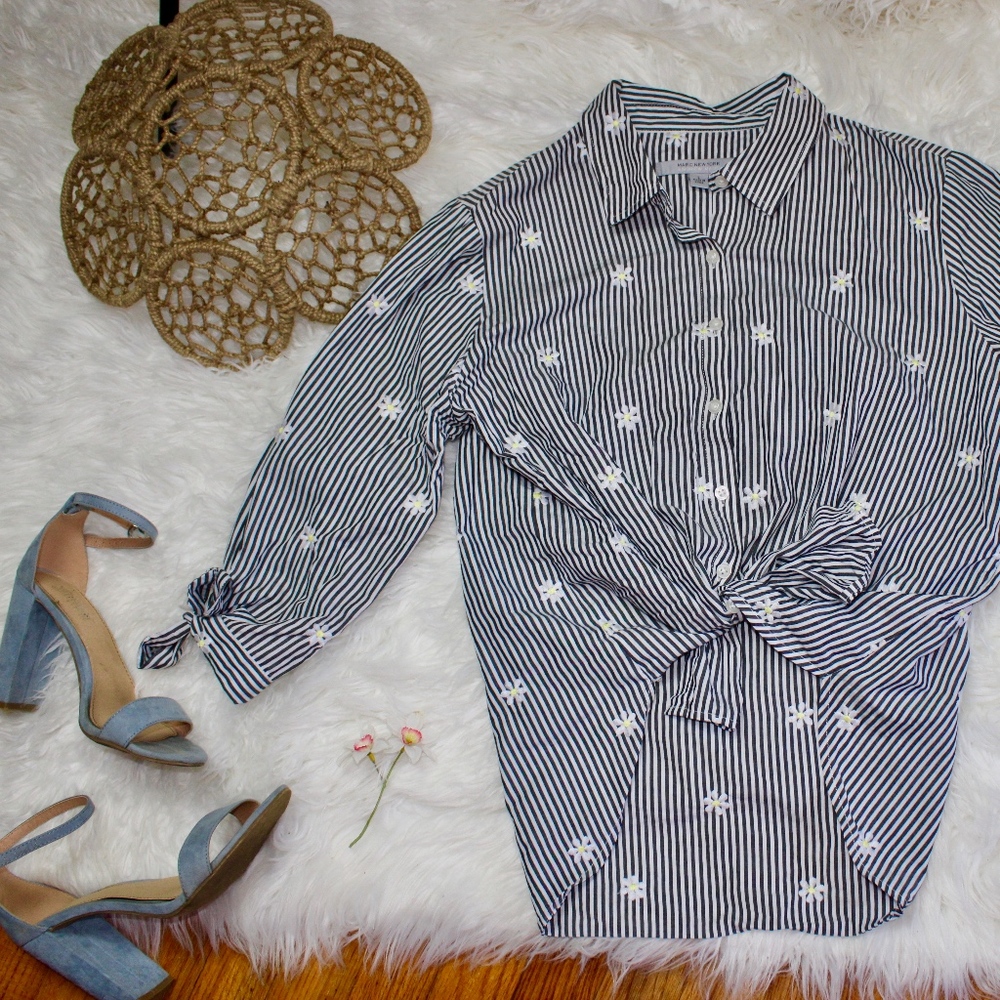VTG Andrew Marc 90s Striped Funky Daisy Blouse Lrg